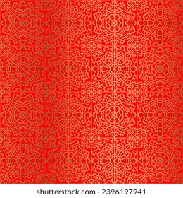 Vector seamless pattern in the Renaissance style. Ornament stylized as lace. Red and gold color.