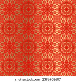Vector seamless pattern in renaissance style. Red and gold ornament stylized as lace.