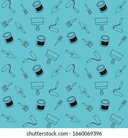 Vector seamless pattern for repair tool store, construction store, repair center, printing on packaging, fabric, textile. Working tools of a house-painter. Design for repair concept. Graphic image