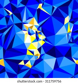 Vector Seamless Pattern. Repeat Blue And Yellow Geometric Triangle Mosaic Background.