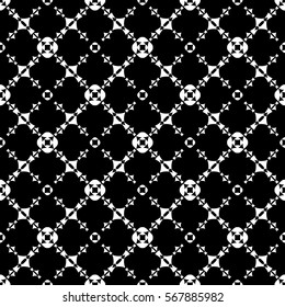 Vector seamless pattern, repeat monochrome geometric background. Black & white figures, simple dark ornamental texture. Illustration of barbed wire, diagonal studded lattice. Design for print, textile