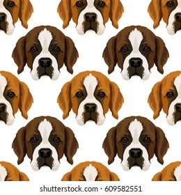 Vector seamless pattern with repeat st. Bernard dog face, design for fabric, or wrapping paper texture