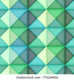 Vector seamless pattern. Repeatable design with geometric shapes. Minimalistic background with triangles and zigzag motif with volume effect. Green shades vector pattern.