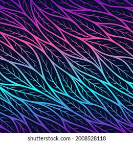 Vector seamless pattern. Repeated leaf patterns. Neon print. Abstract bright background. Repeating leaf texture. Trendy color graphic leaves. Modern stylish design for prints. Colored fashion style