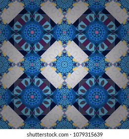 Vector seamless pattern, repeating abstract figures. Illustration in blue, brown and gray colors. Graphic modern seamless pattern for fabric, event, wallpaper etc.