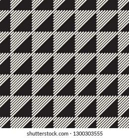 Vector seamless pattern. Repeating abstract background. Black and white geometric design. Polygonal linear grid from striped triangle elements.