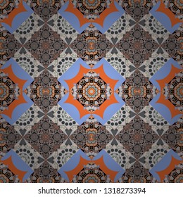 Vector seamless pattern, repeating abstract figures. Graphic modern seamless pattern for fabric, event, wallpaper etc. Illustration in gray, blue and brown colors.