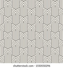 Vector Seamless Pattern. Repeating Abstract Background. Black And White Geometric Design. Modern Stylish Art Deco Texture.