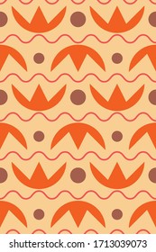 Vector seamless pattern. Repeating abstract geometric texture. Round objects, flower petals, and wavy line shape.