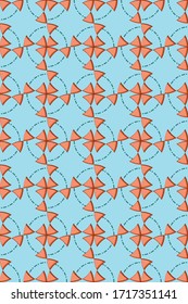 Vector seamless pattern. Repeating abstract geometric texture. Orange objects with blue background.