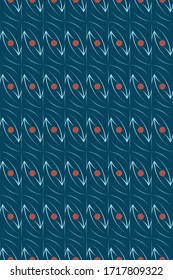 Vector seamless pattern. Repeating abstract geometric texture. Blue and red objects with dark blue background.