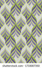 Vector seamless pattern. Repeating abstract geometric texture. Leaf shape objects with green and purple stripes color.