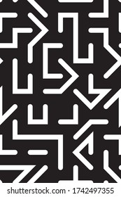 Vector seamless pattern. Repeating abstract geometric texture. Random line forms with black background.