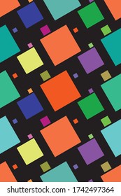 Vector seamless pattern. Repeating abstract geometric texture.
Colorful square shape with black background.