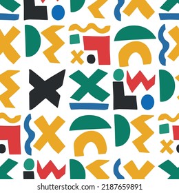 Vector seamless pattern. Repeating abstract background with hand drawn geometric shapes