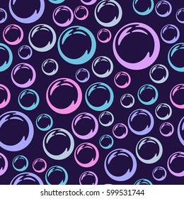 Vector seamless pattern. Repeating abstract colorful bubbles on blue background.