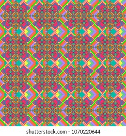 Vector seamless pattern. Repeating geometric yellow, blue and pink tiles. Trendy contemporary graphics. Modern stylish texture.