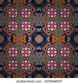 Vector seamless pattern. Repeating geometric black, blue and orange tiles. Trendy contemporary graphics. Modern stylish texture.