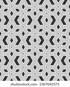 Vector seamless pattern. Repeating geometric tiles. Rhombuses, geometric shapes pattern. Modern stylish texture. Geometric lattice pattern. Vector monochrome mosaic background.