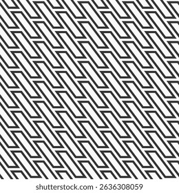 Vector seamless pattern. Repeating geometric diagonally arranged tiles, elongated rectangles. Modern stylish texture. Linear vector pattern. Vector monochrome background.