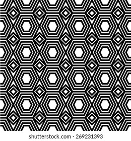 Vector seamless pattern, repeating geometric background with linear hexagons