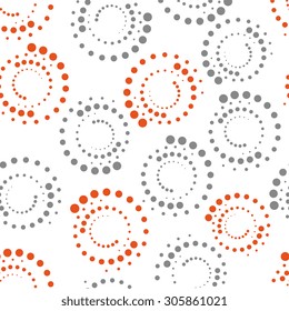 Vector seamless pattern. Repeating geometric dotted texture. Black and white and orange  abstract background