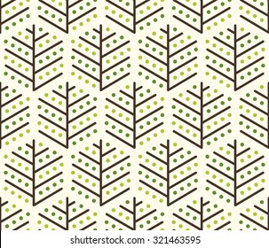 Vector seamless pattern. Repeating geometric background with dots and trees.