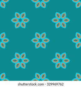 Vector seamless pattern. Repeating geometric floral pattern. Blue Orange Light Sea Green colors.