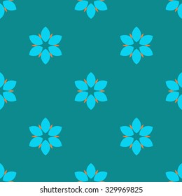 Vector seamless pattern. Repeating geometric floral pattern. Blue Orange Light Sea Green colors.