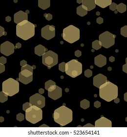 Vector seamless pattern. Repeating hexagonal abstract background. Golden snowfall.