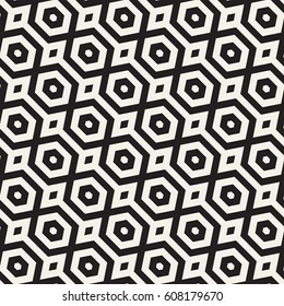Vector Seamless Pattern. Repeating Lattice Abstract Background. Linear Grid From Striped Hexagonal Elements.