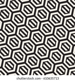 Vector Seamless Pattern. Repeating Lattice Abstract Background. Linear Grid From Striped Hexagonal Elements.