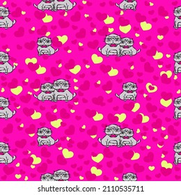 Vector seamless pattern. Repeating lettering, heart. Repeated background. Beauty backdrop. Design with symbols love for printed. Texture romantic concept