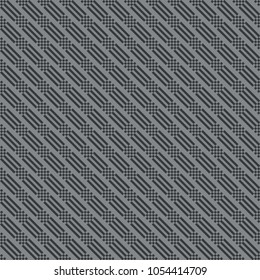 Vector seamless pattern. Repeating modern geometrical texture consisting of strips, small rhombuses which form diagonal ornament. Monochrome. Black. Gray.