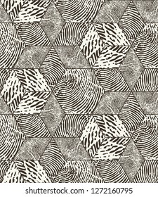 Vector seamless pattern. Repeating monochrome organic shapes background. Stylish structure of organic cells fingerprints. Modern tiles from striped abstract elements