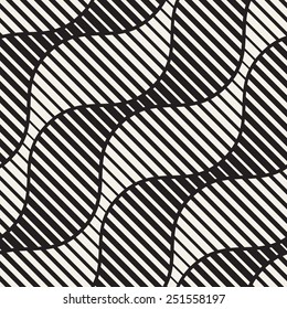 Vector seamless pattern. Repeating striped linear texture. Stylish wavy background with diagonal lines of different thickness