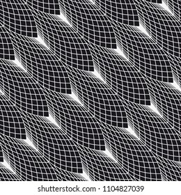Vector seamless pattern. Repetition of geometric tiles with an abstract grid of leaves.