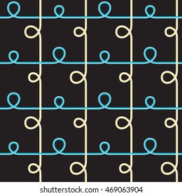 Vector Seamless Pattern. Repetitive Texture. Stylized Color Rope Lines and Marine Knots Forming Modern Cute Ornament. Abstract Baby Kids Background