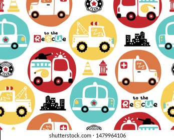 vector seamless pattern of rescue team vehicles