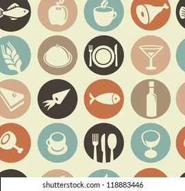 Vector seamless pattern with restaurant and food icons