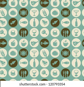 Vector seamless pattern with restaurant and food icons