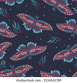 Vector seamless pattern with retro butterflies on dark background. Perfect for textile, wallpaper or print design.