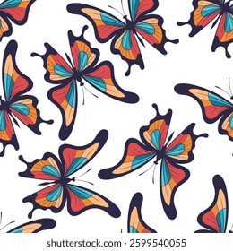 Vector Seamless Pattern with retro butterflies. Vintage style