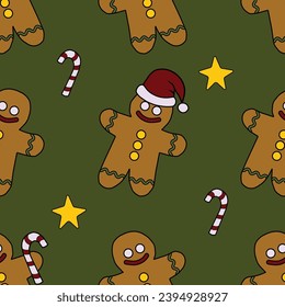 Vector seamless pattern with retro cartoon style Christmas and New Year elements. Background, wallpaper, textile or paper print.