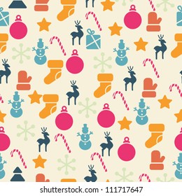 Vector seamless pattern with retro Christmas icons.