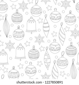 Vector Seamless pattern with Retro Christmas Balls. Colouring Page
