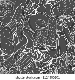 Vector seamless pattern retro drawing of vegetables. Can be used for web page background, fills drawings, wallpapers, surface textures.