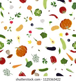 Vector seamless pattern retro drawing of vegetables. Can be used for web page background, fills drawings, wallpapers, surface textures.