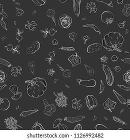 Vector seamless pattern retro drawing of vegetables. Can be used for web page background, fills drawings, wallpapers, surface textures.