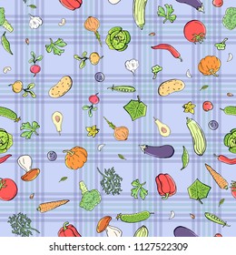 Vector seamless pattern retro drawing of vegetables. Can be used for web page background, fills drawings, wallpapers, surface textures.